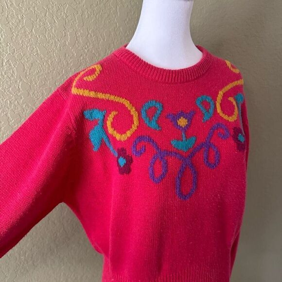 Vintage Size L Art Deco Pullover Sweater Floral Swirl Retro 90s Whimsical Granny - Picture 3 of 6